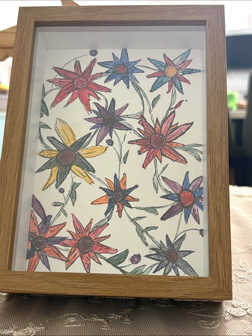 Framed Colorful Floral Art original - Multicolor